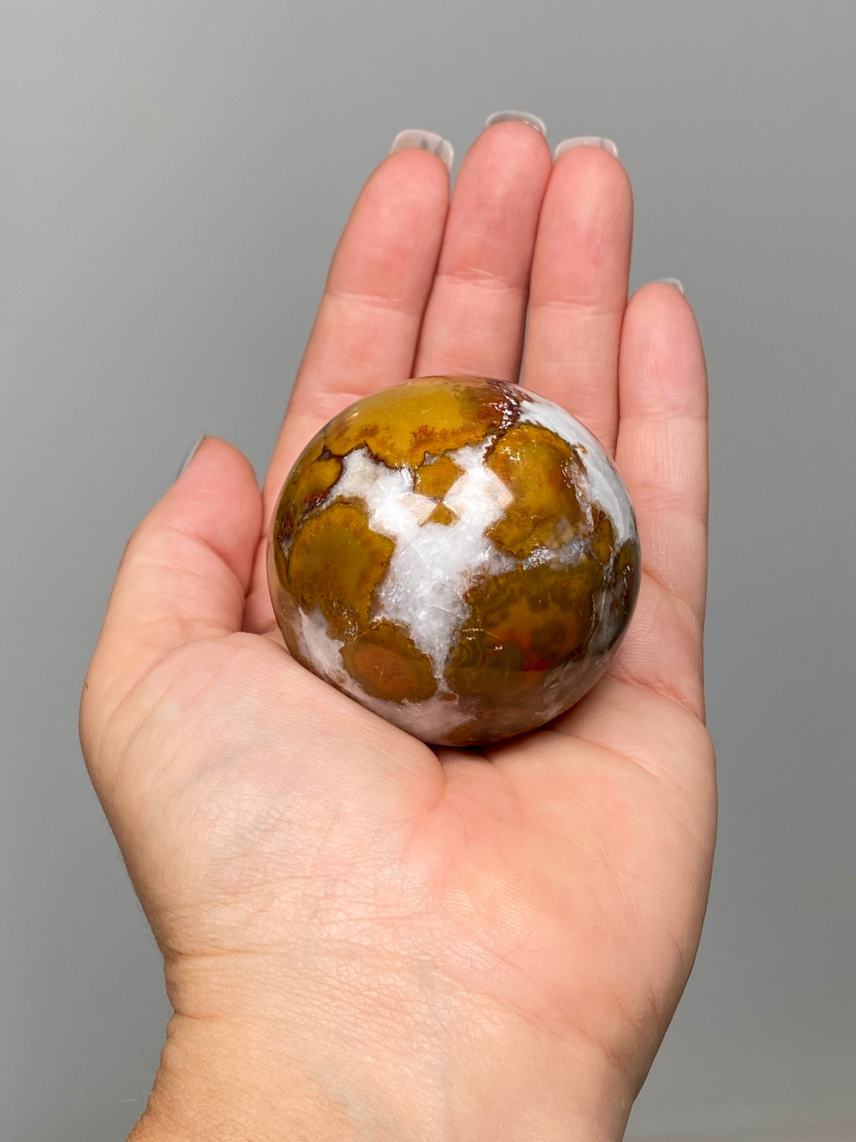 King Cobra Jasper Sphere (D) | Yellow, Orange & Red Cobra Jasper Ball with White Quartz