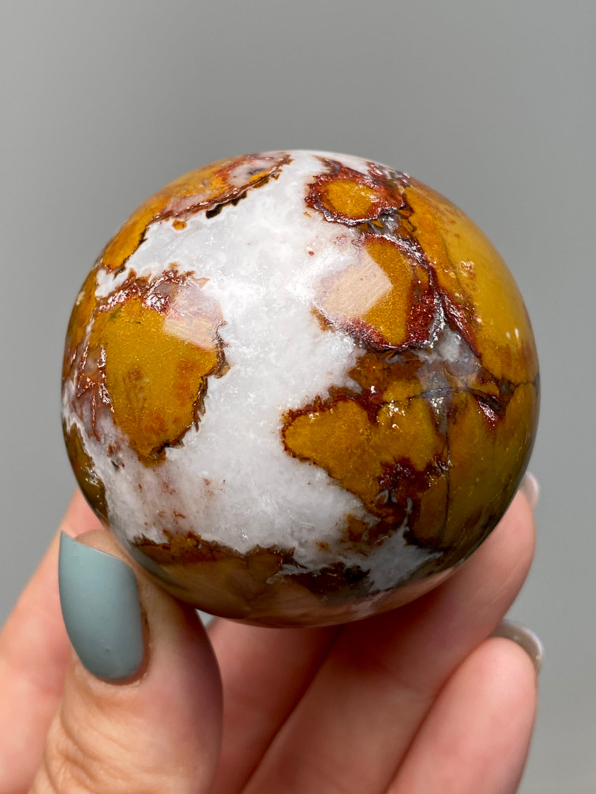 King Cobra Jasper Sphere (D) | Yellow, Orange & Red Cobra Jasper Ball with White Quartz