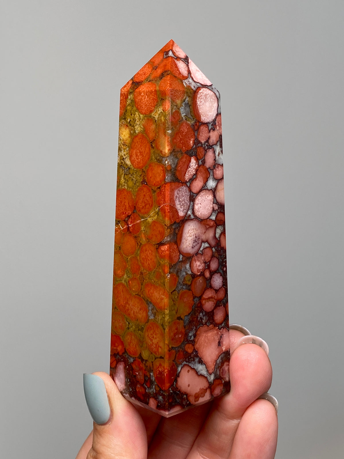 Red King Cobra Jasper Tower (E) | Red, Yellow & Pink Cobra Jasper Obelisk with Quartz