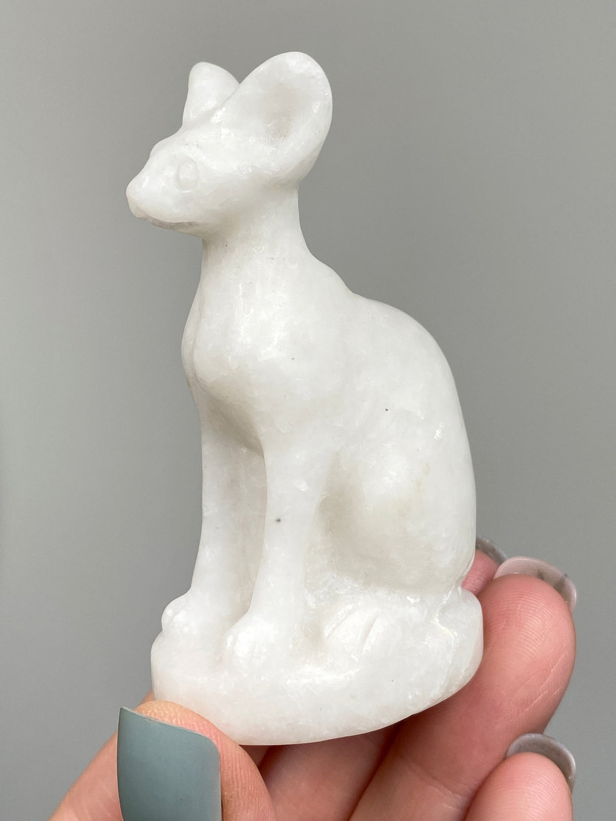 Egyptian Bastet Cat (B) | White Calcite & Serpentine