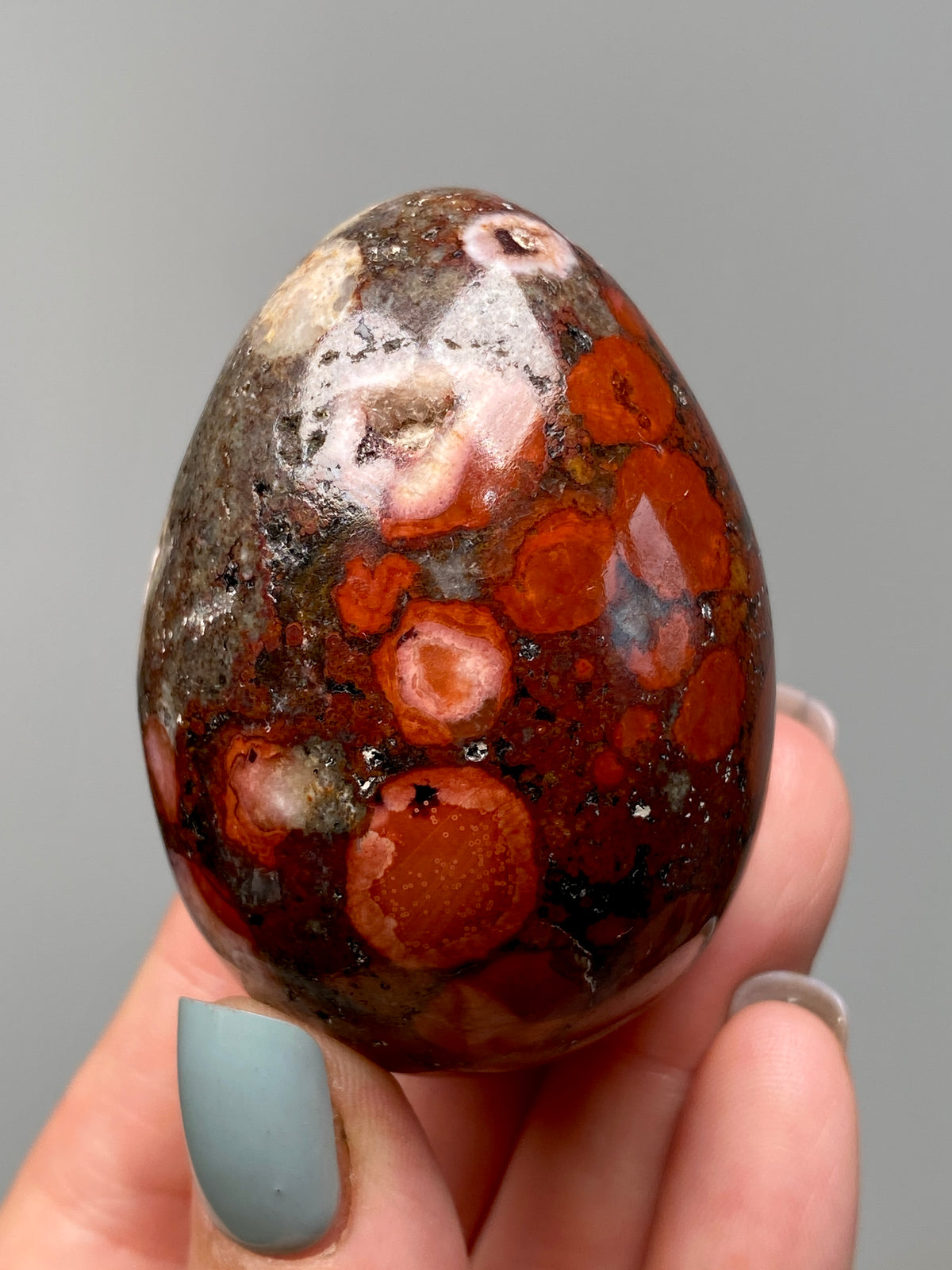 King Cobra Jasper Egg (E) | Red, Pink & Grey Cobra Jasper Crystal Egg with Vugs
