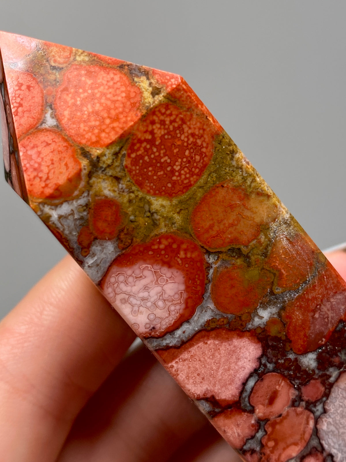 Red King Cobra Jasper Tower (E) | Red, Yellow & Pink Cobra Jasper Obelisk with Quartz