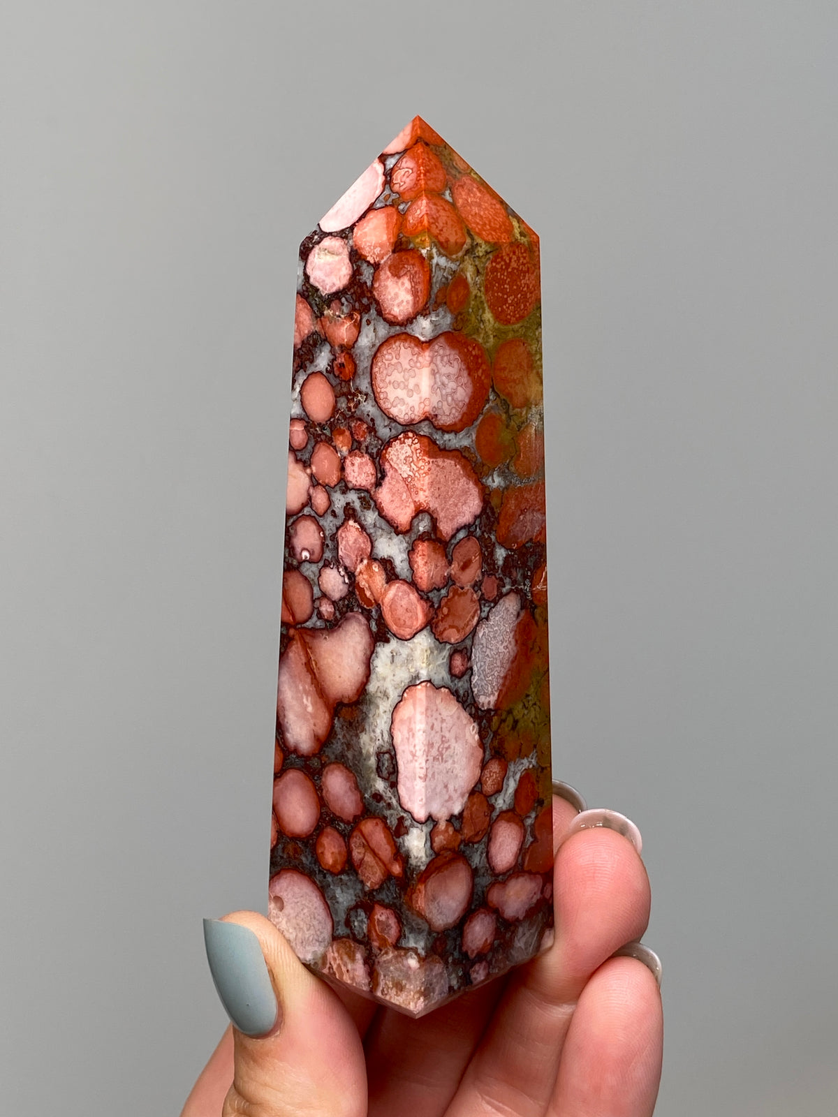 Red King Cobra Jasper Tower (E) | Red, Yellow & Pink Cobra Jasper Obelisk with Quartz