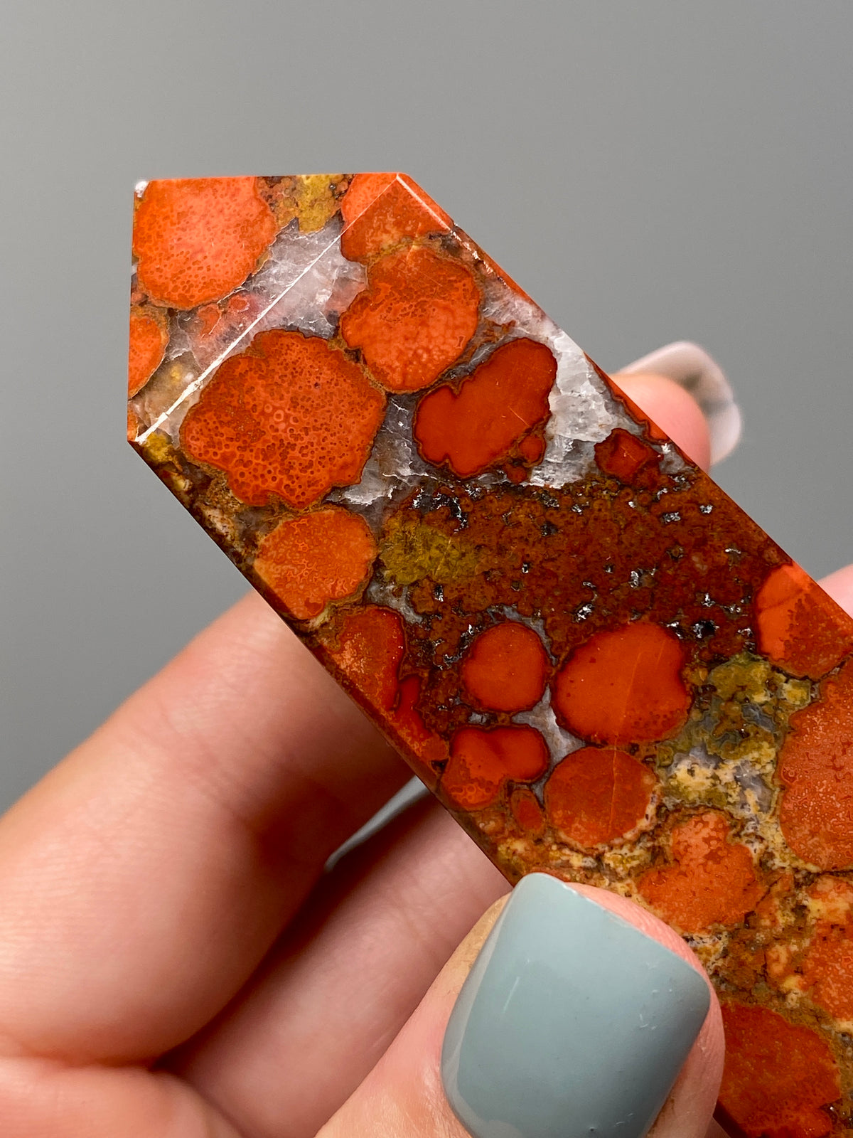 Red King Cobra Jasper Tower (C) | Vibrant Red & Yellow Cobra Jasper Obelisk with Quartz
