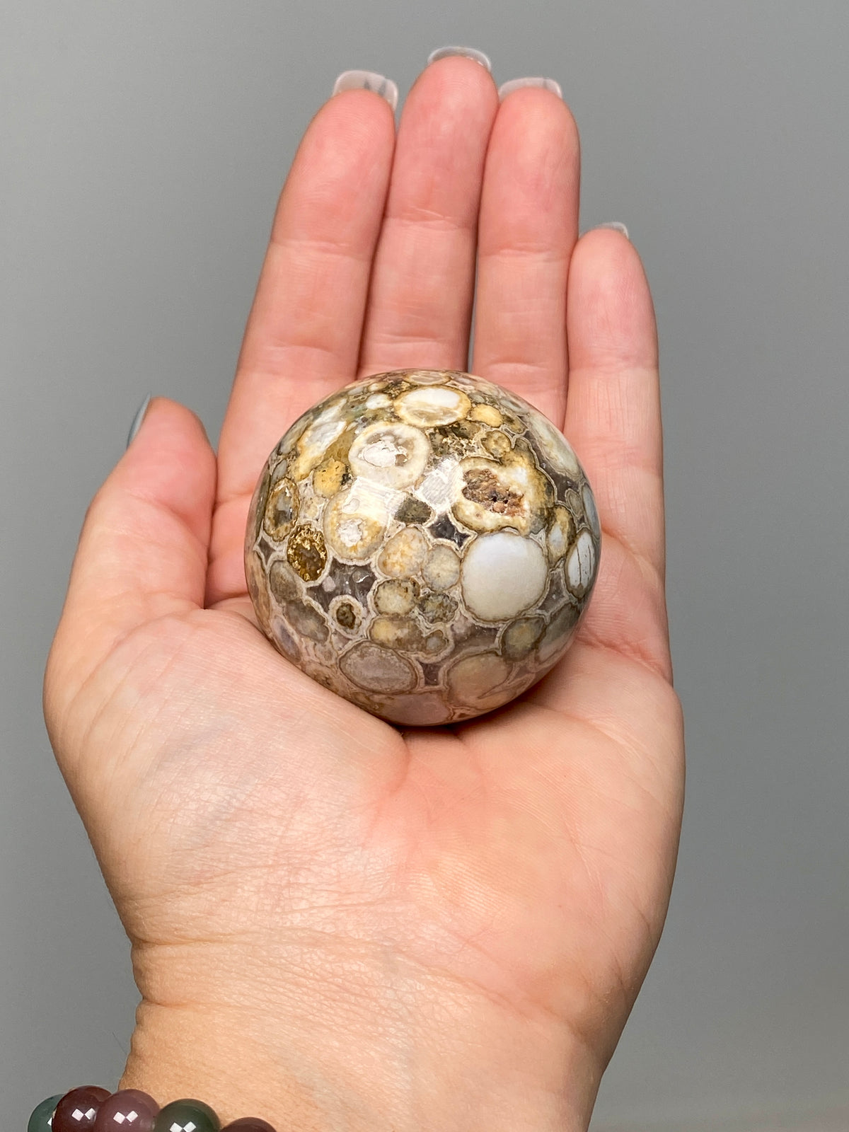 King Cobra Jasper Sphere (E) | Pastel Cream & Yellow Cobra Jasper Ball with Vugs