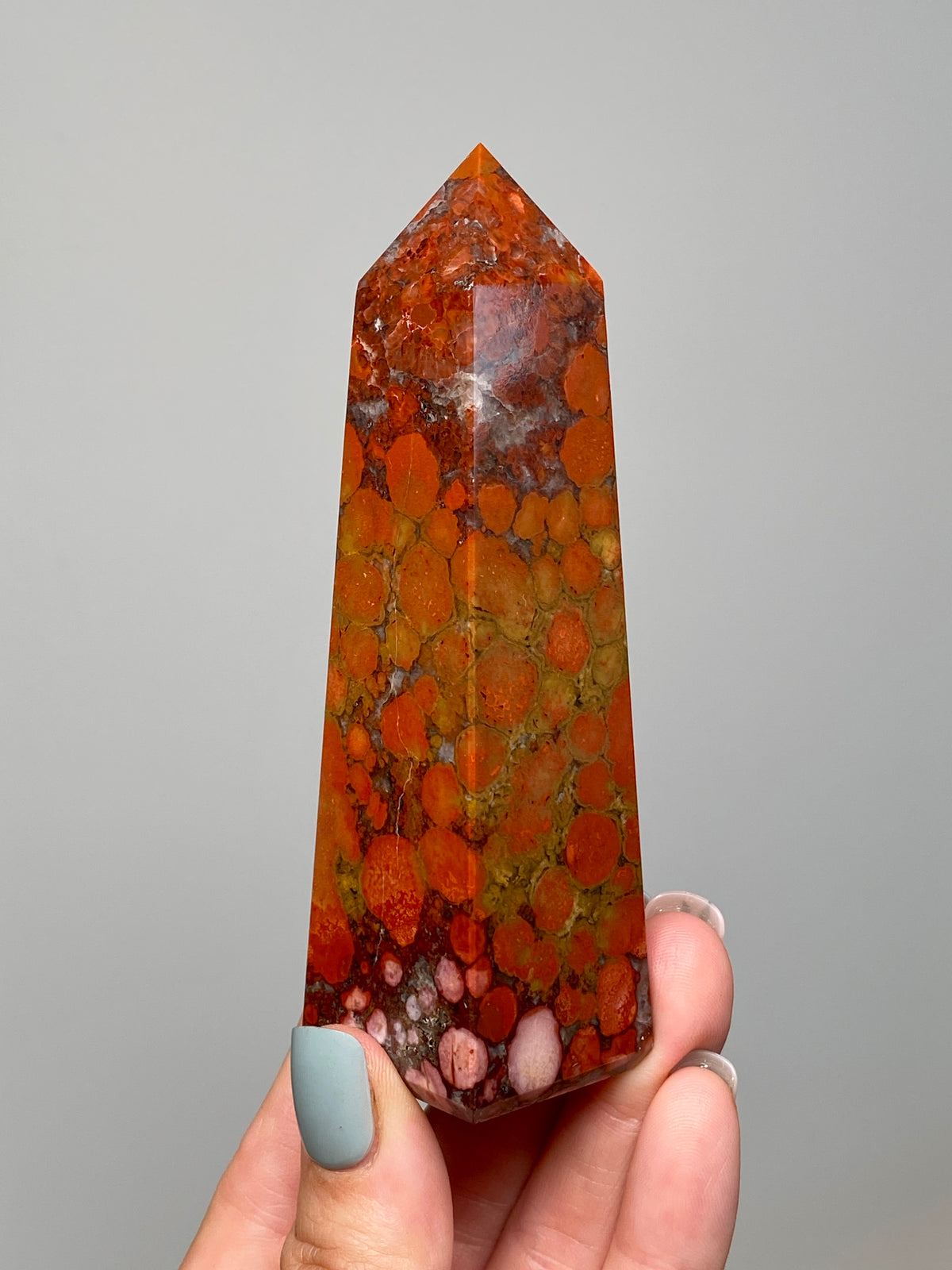 Red King Cobra Jasper Tower (B) | Red, Yellow & Pink Cobra Jasper Obelisk with Quartz