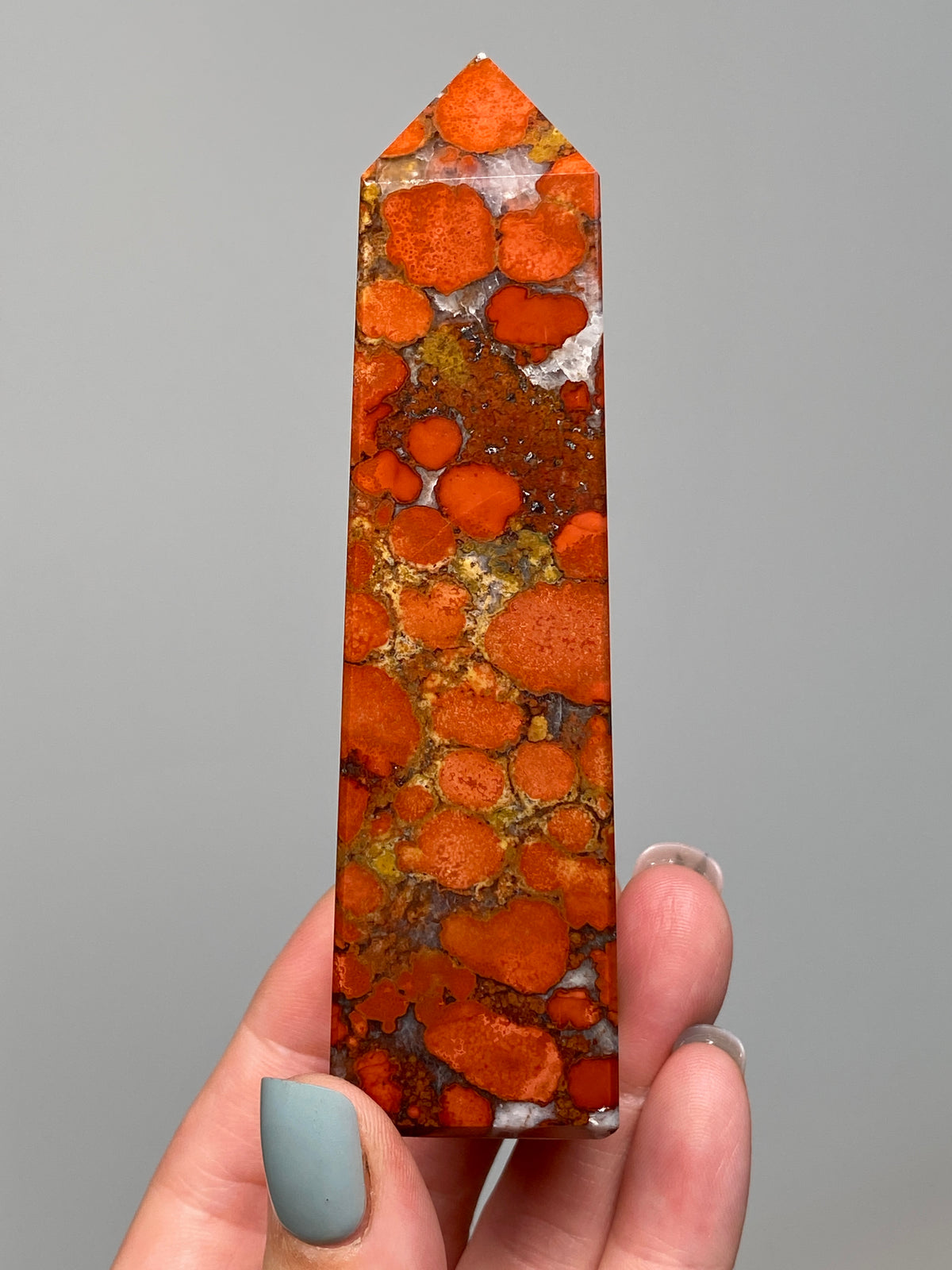Red King Cobra Jasper Tower (C) | Vibrant Red & Yellow Cobra Jasper Obelisk with Quartz