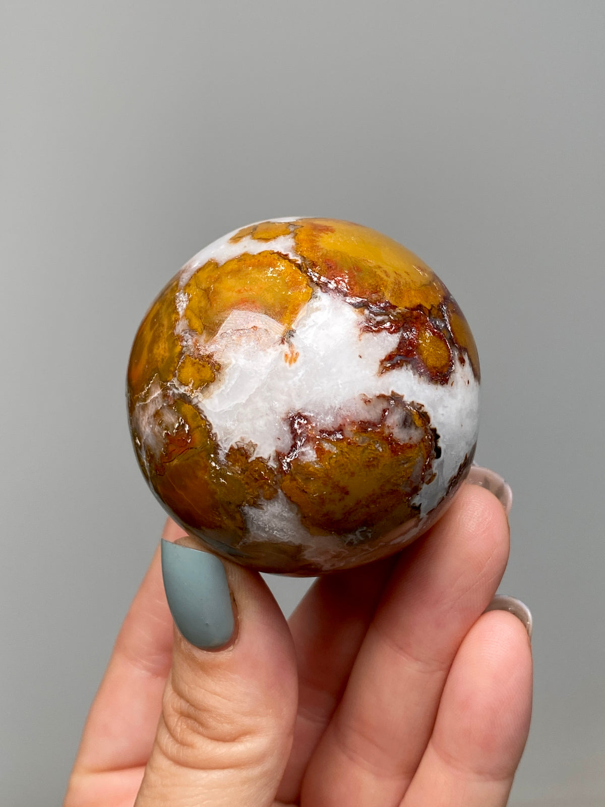 King Cobra Jasper Sphere (D) | Yellow, Orange & Red Cobra Jasper Ball with White Quartz