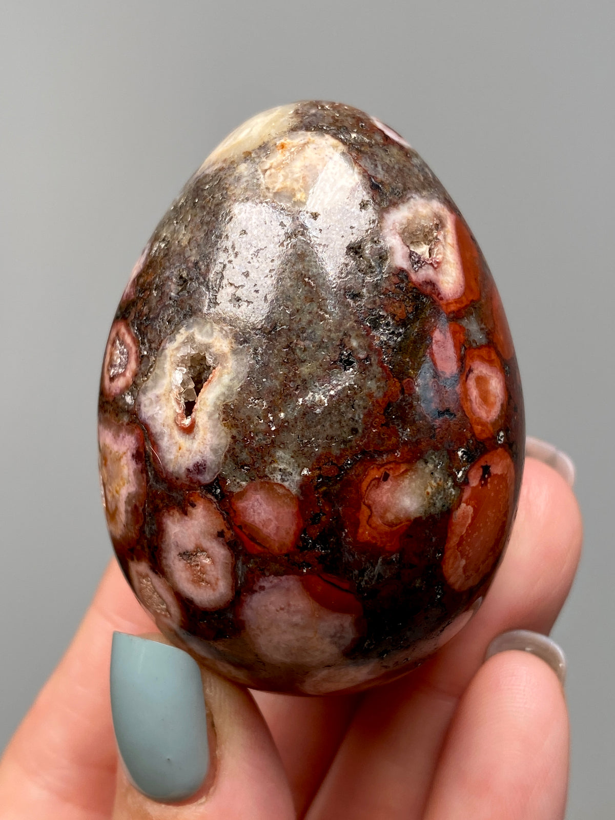 King Cobra Jasper Egg (E) | Red, Pink & Grey Cobra Jasper Crystal Egg with Vugs