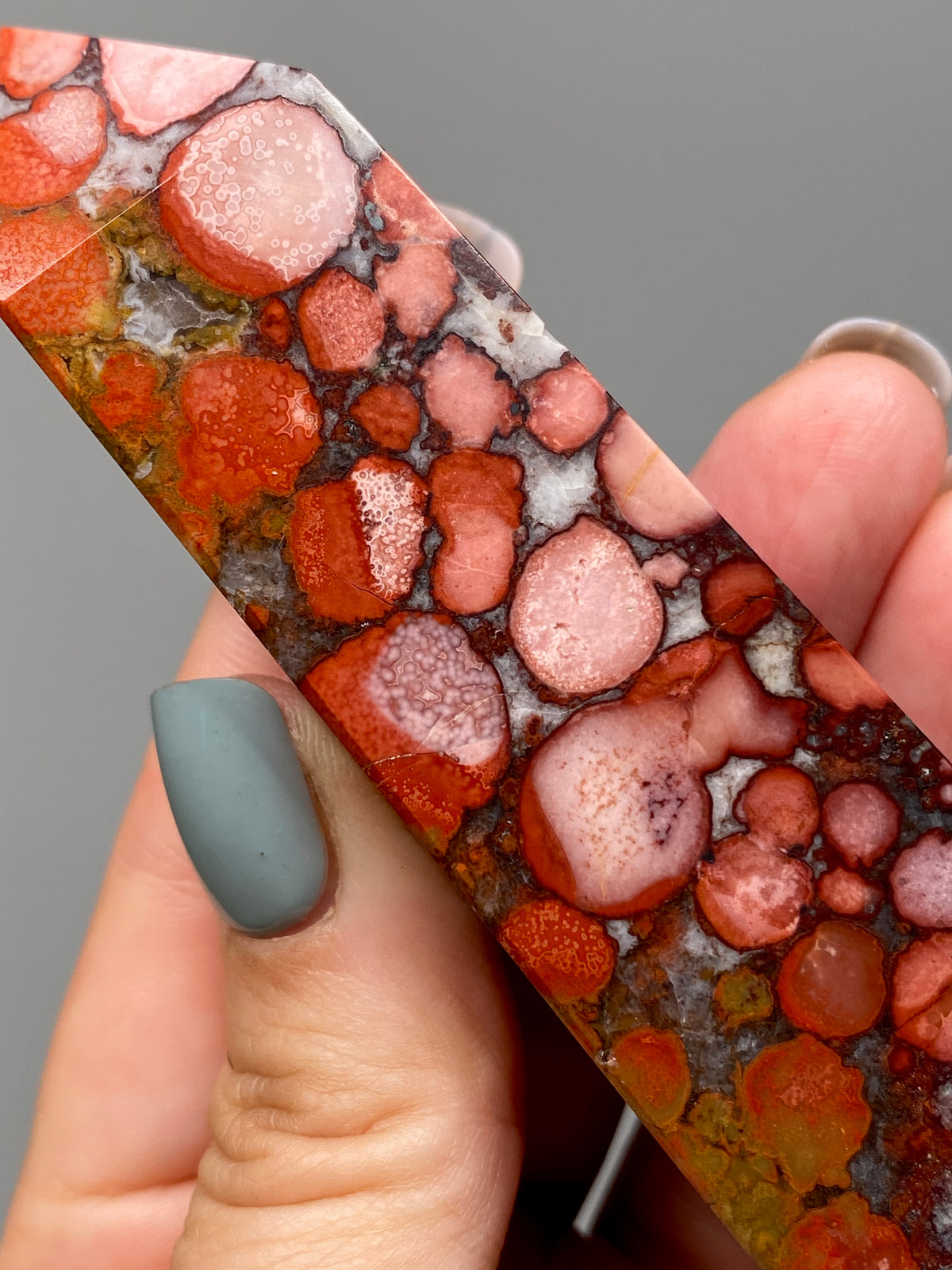 Red King Cobra Jasper Tower (E) | Red, Yellow & Pink Cobra Jasper Obelisk with Quartz
