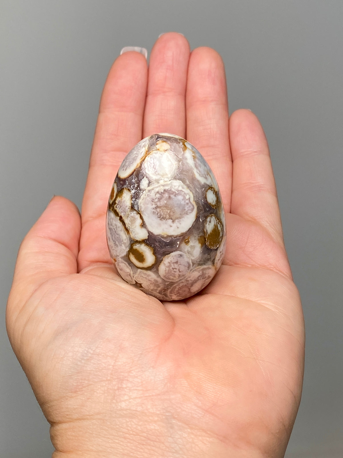 King Cobra Jasper Egg (C) | Lilac, Cream & Yellow Cobra Jasper Crystal Egg with Quartz
