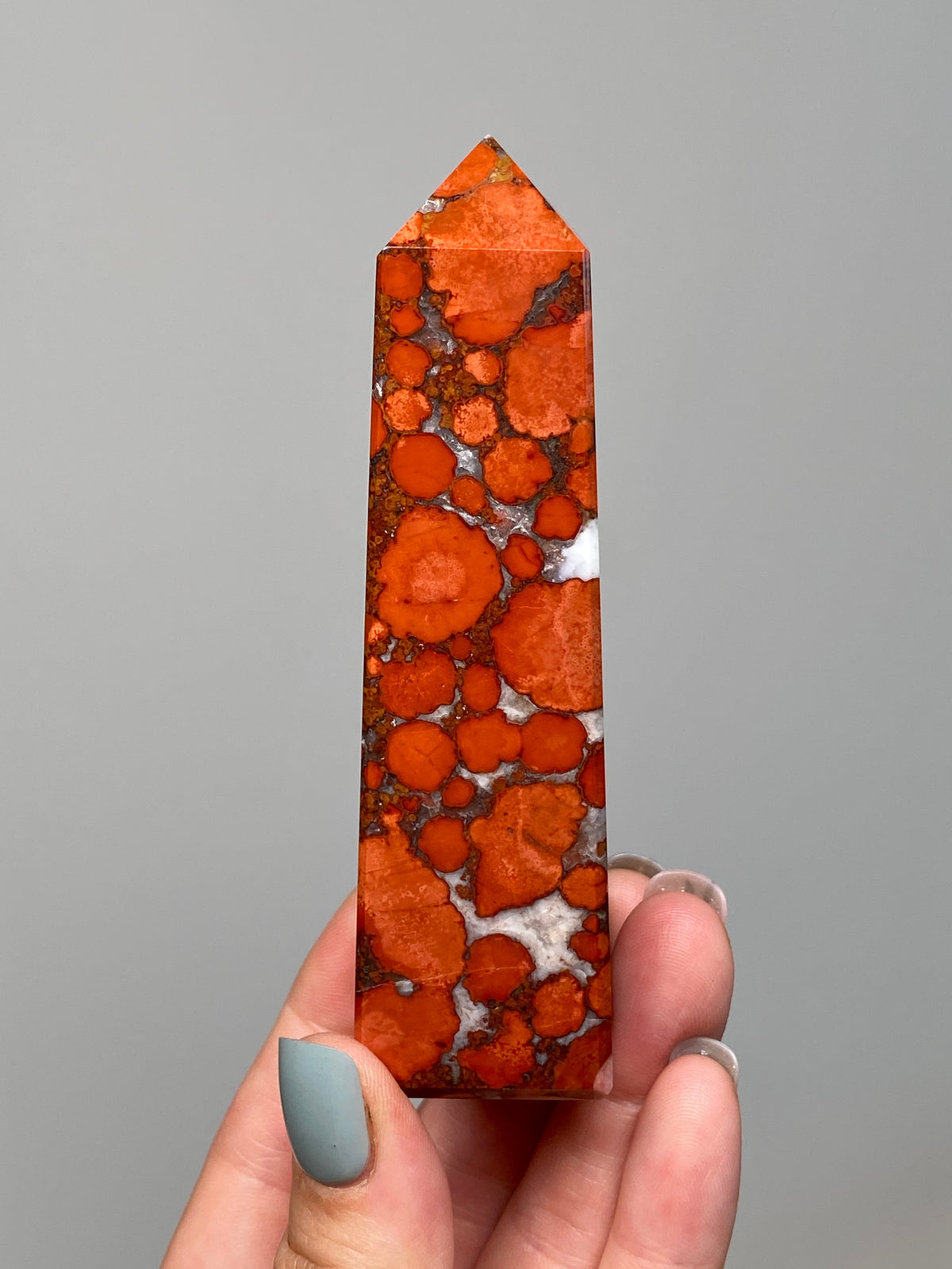 Red King Cobra Jasper Tower (C) | Vibrant Red & Yellow Cobra Jasper Obelisk with Quartz