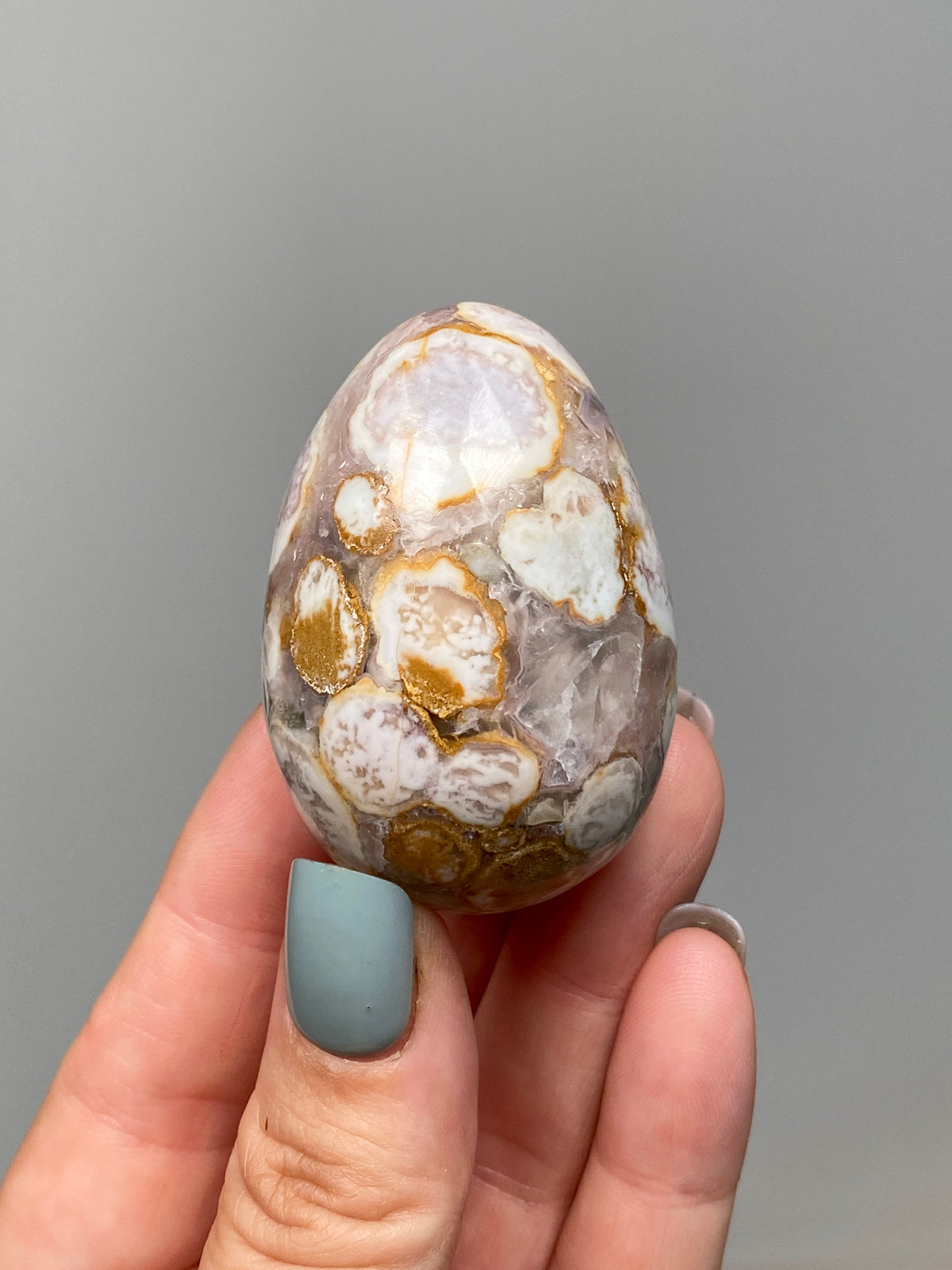 King Cobra Jasper Egg (C) | Lilac, Cream & Yellow Cobra Jasper Crystal Egg with Quartz