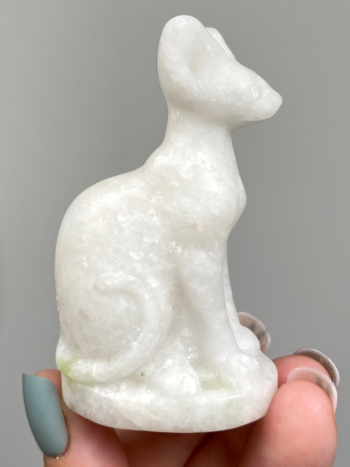 Egyptian Bastet Cat (B) | White Calcite & Serpentine