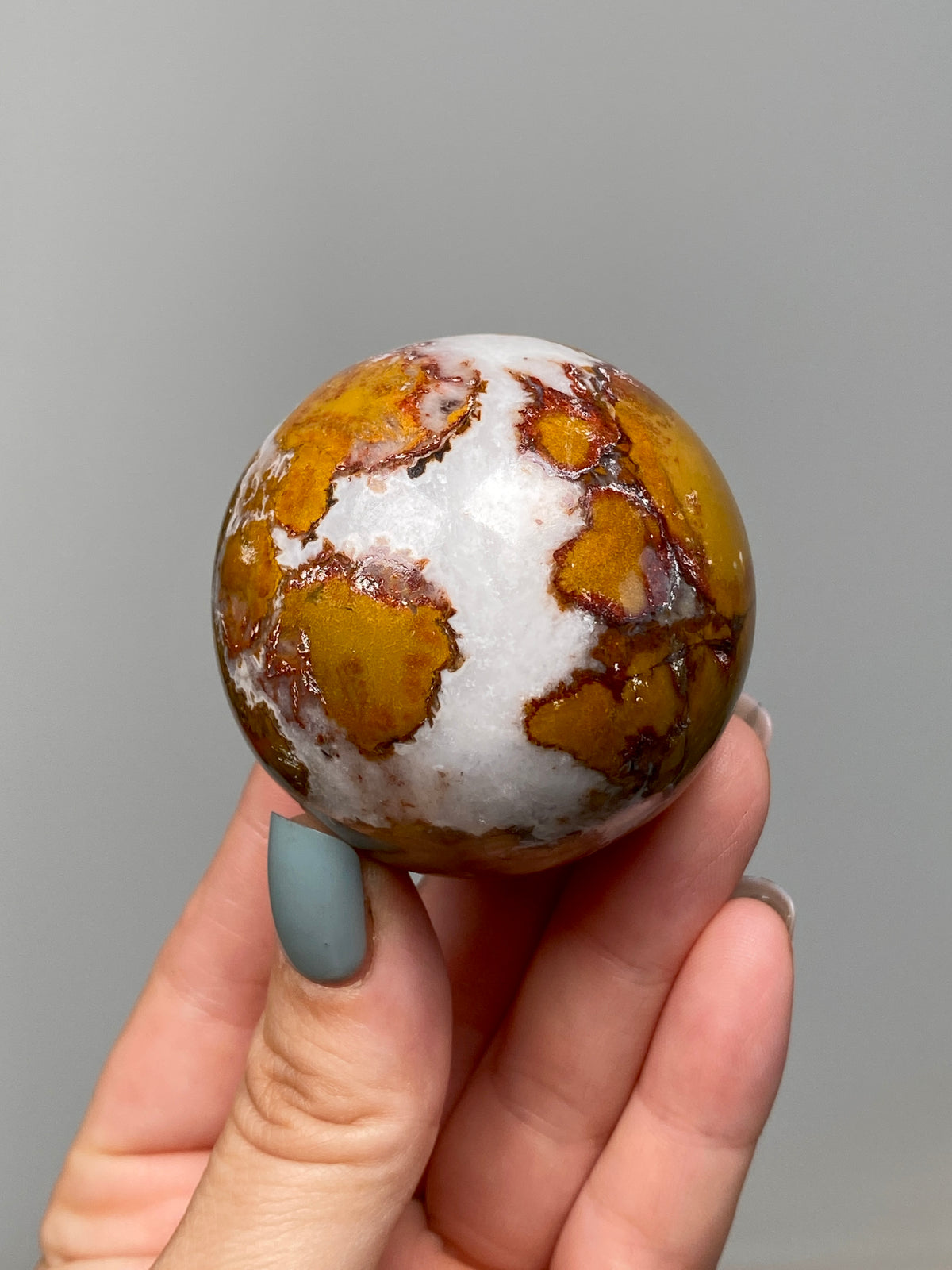 King Cobra Jasper Sphere (D) | Yellow, Orange & Red Cobra Jasper Ball with White Quartz