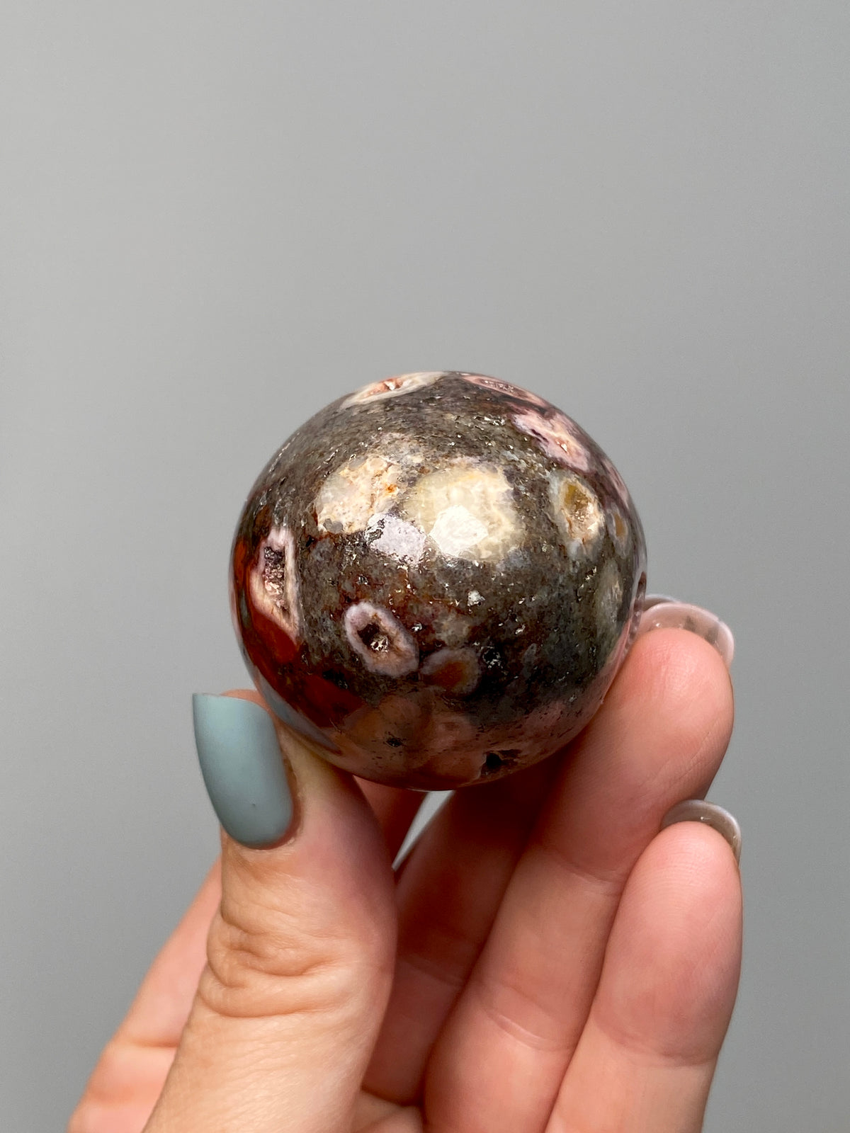 King Cobra Jasper Egg (E) | Red, Pink & Grey Cobra Jasper Crystal Egg with Vugs