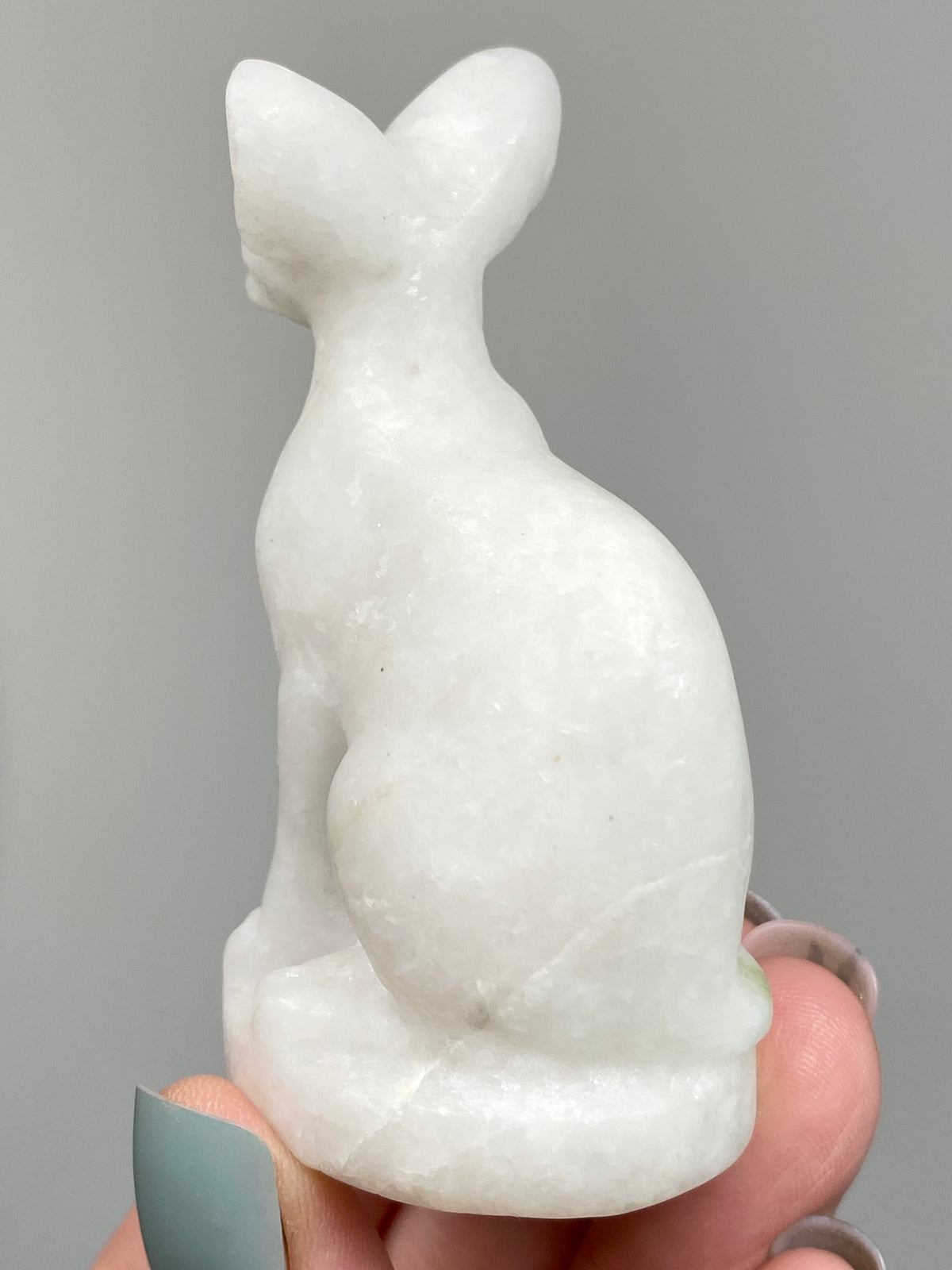 Egyptian Bastet Cat (B) | White Calcite & Serpentine