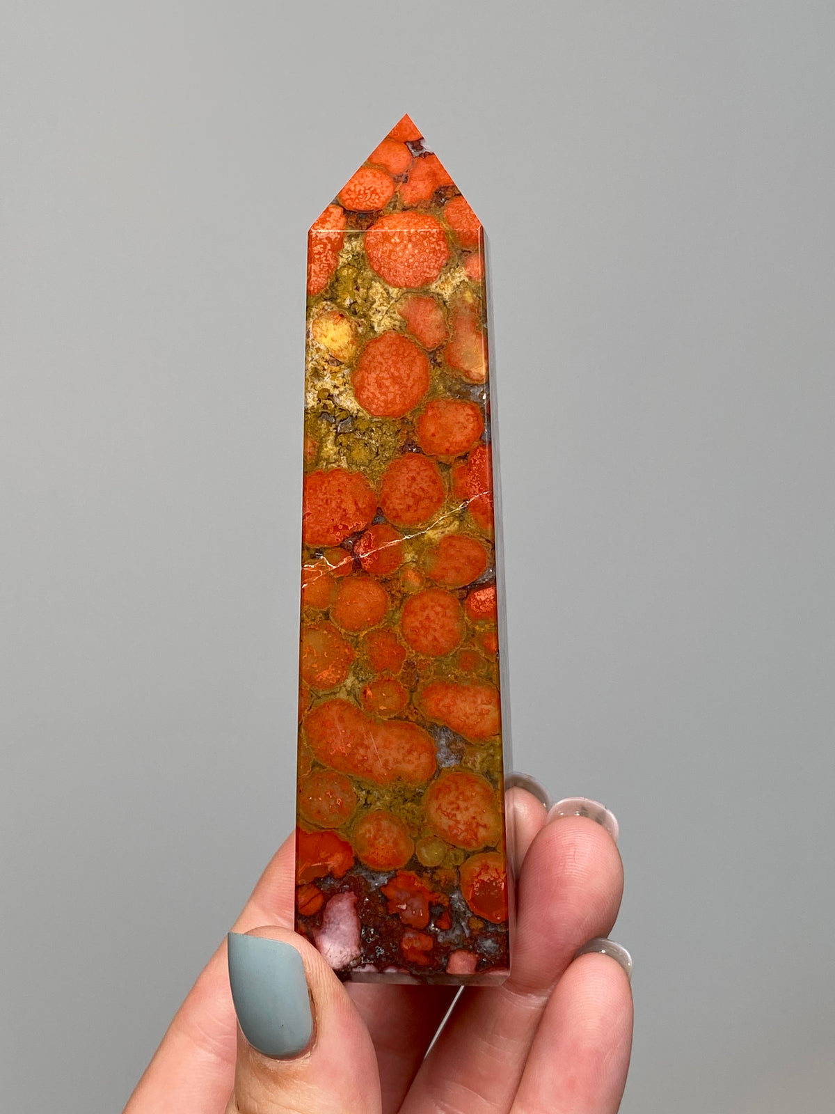 Red King Cobra Jasper Tower (E) | Red, Yellow & Pink Cobra Jasper Obelisk with Quartz