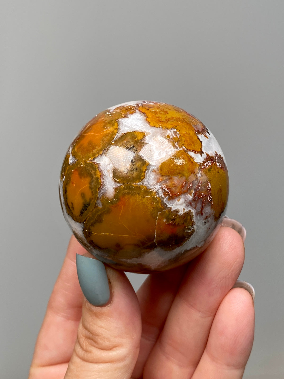 King Cobra Jasper Sphere (D) | Yellow, Orange & Red Cobra Jasper Ball with White Quartz