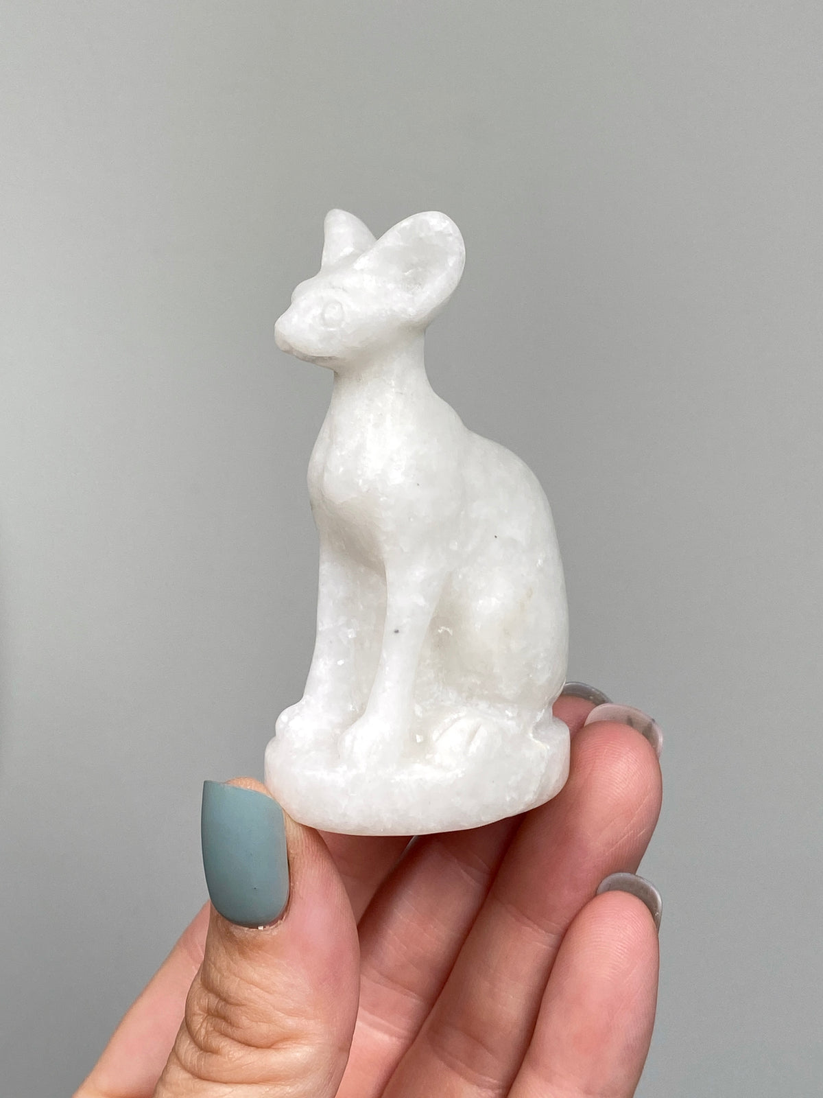 Egyptian Bastet Cat (B) | White Calcite & Serpentine
