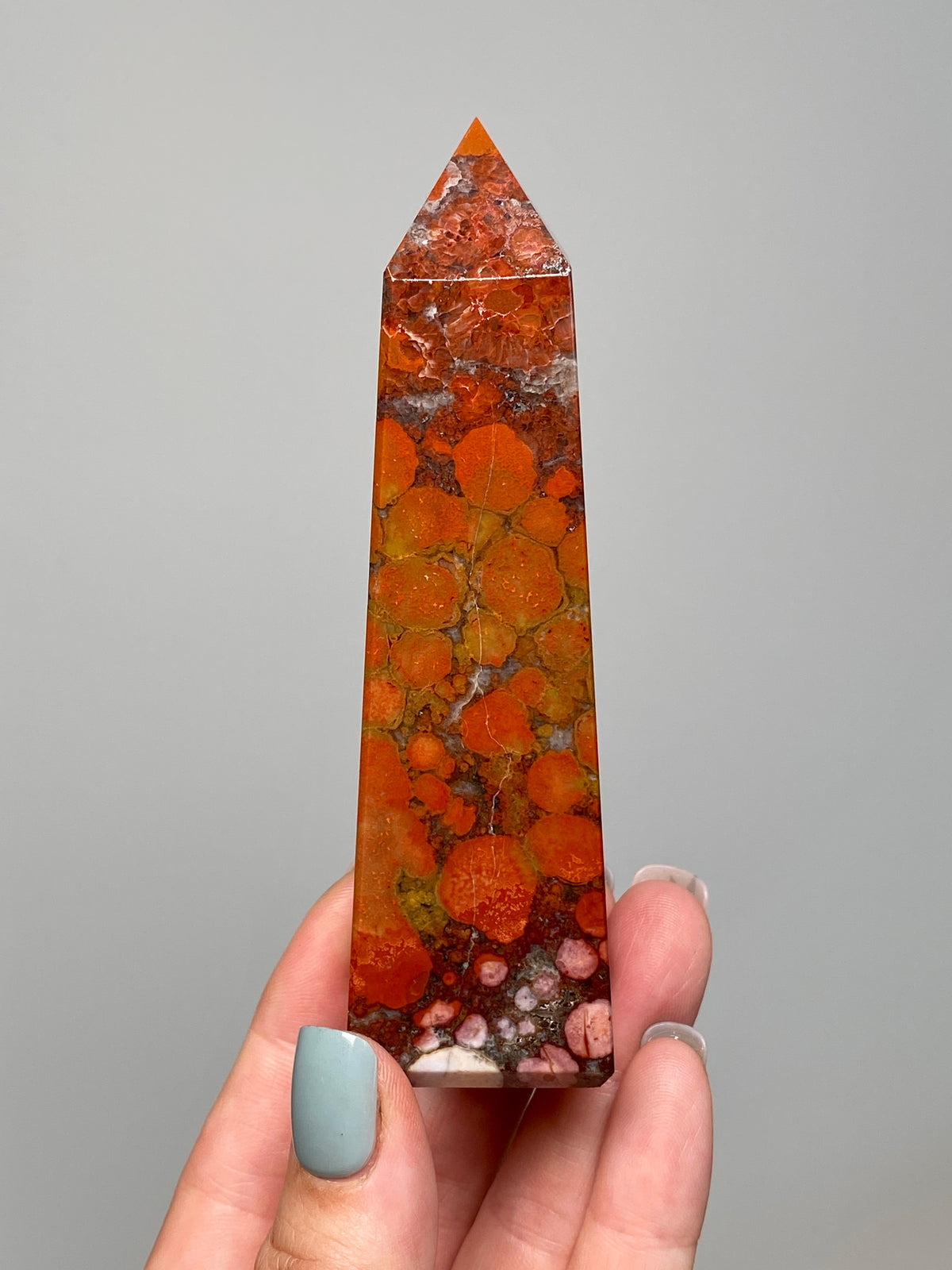 Red King Cobra Jasper Tower (B) | Red, Yellow & Pink Cobra Jasper Obelisk with Quartz