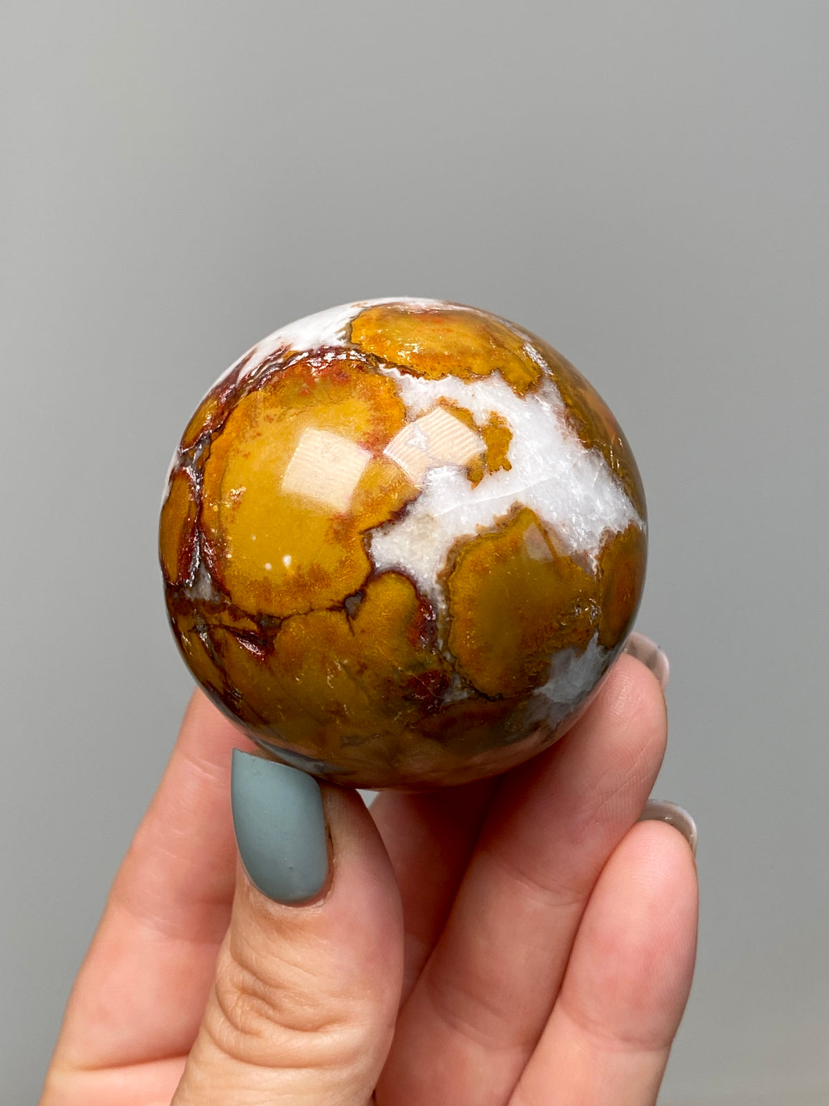 King Cobra Jasper Sphere (D) | Yellow, Orange & Red Cobra Jasper Ball with White Quartz