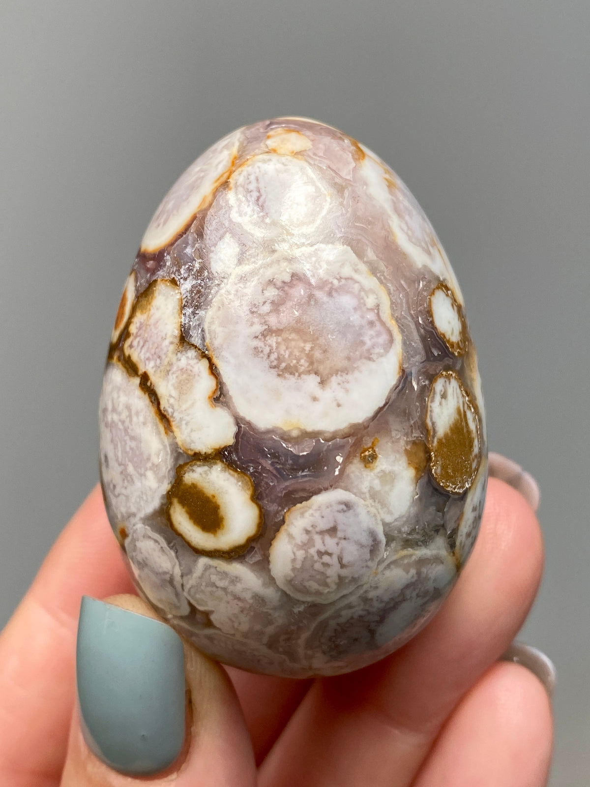 King Cobra Jasper Egg (C) | Lilac, Cream & Yellow Cobra Jasper Crystal Egg with Quartz